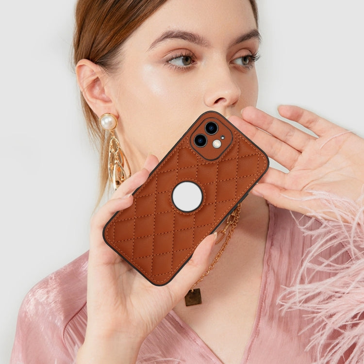 For iPhone 12 Rhombic Leather Back Cover Phone Case