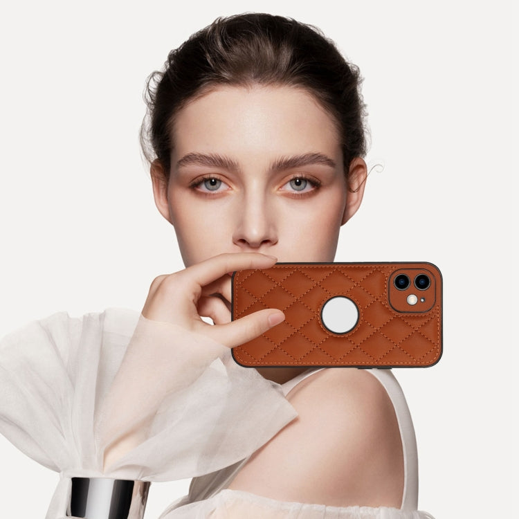 For iPhone 12 Rhombic Leather Back Cover Phone Case