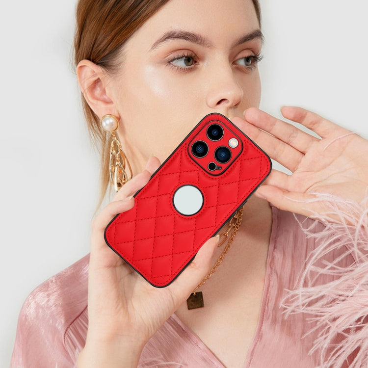 For iPhone 12 Pro Rhombic Leather Back Cover Phone Case