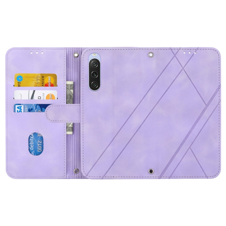 For Sony Xperia 1 VI Embossed Line Leather Phone Case with Lanyard