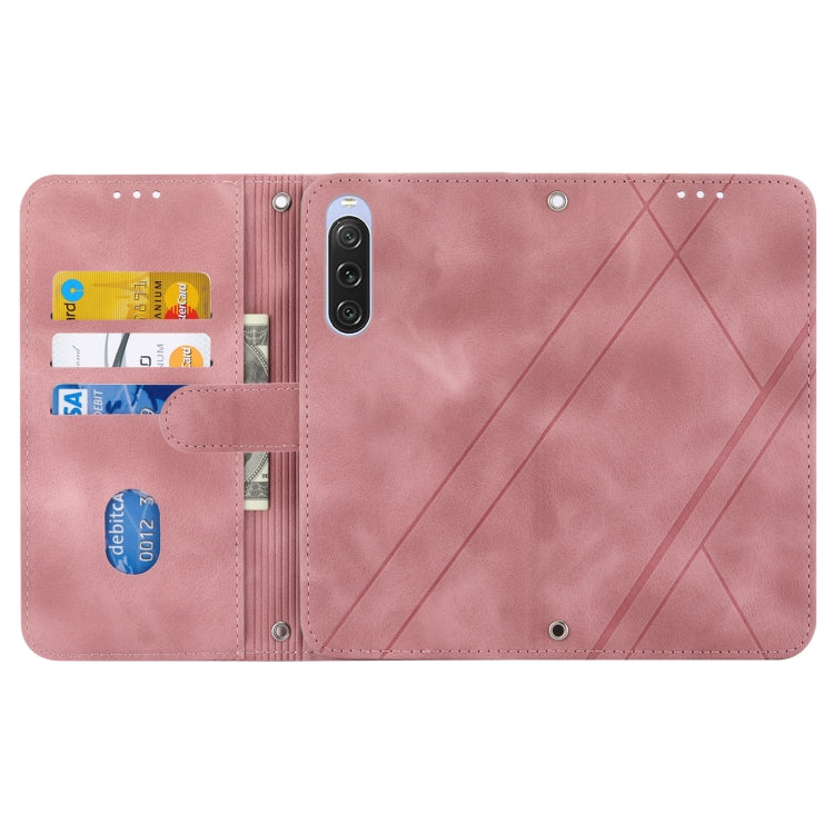 For Sony Xperia 1 VI Embossed Line Leather Phone Case with Lanyard