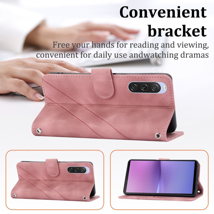 For Sony Xperia 1 VI Embossed Line Leather Phone Case with Lanyard