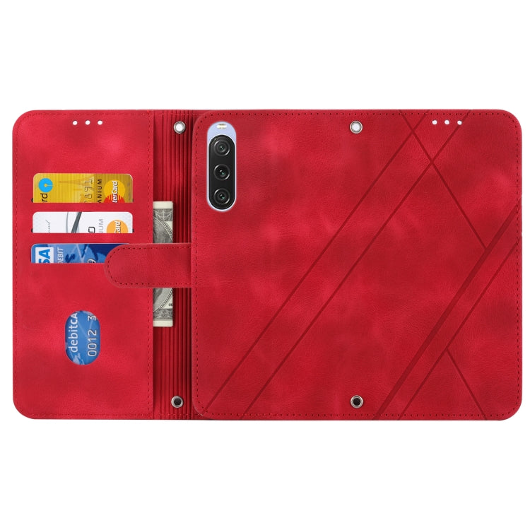 For Sony Xperia 1 VI Embossed Line Leather Phone Case with Lanyard