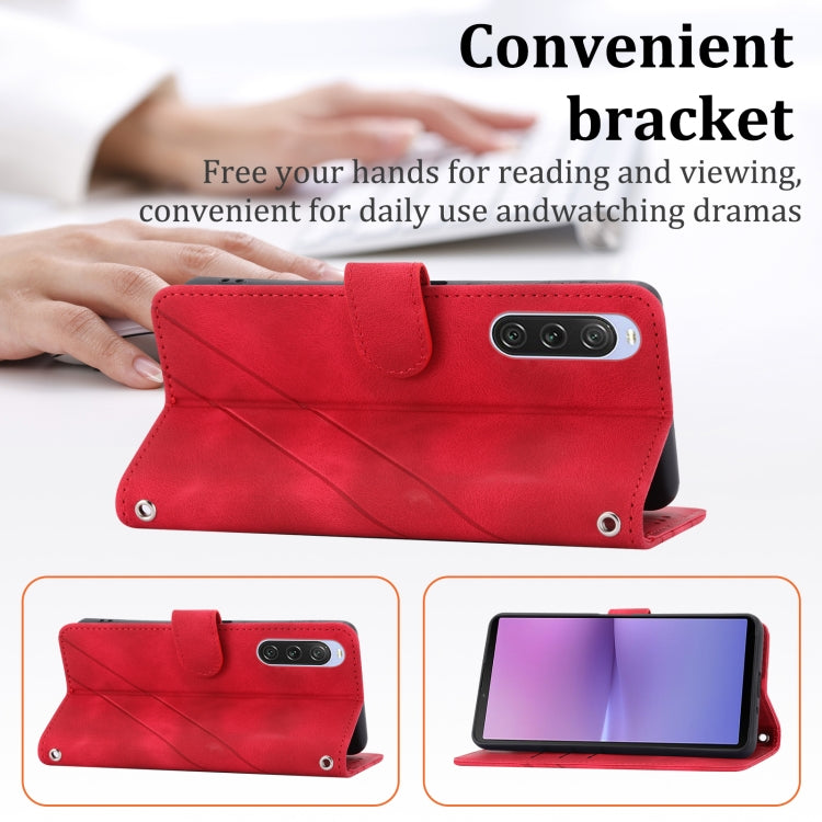 For Sony Xperia 1 VI Embossed Line Leather Phone Case with Lanyard