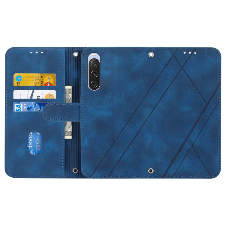 For Sony Xperia 1 VI Embossed Line Leather Phone Case with Lanyard