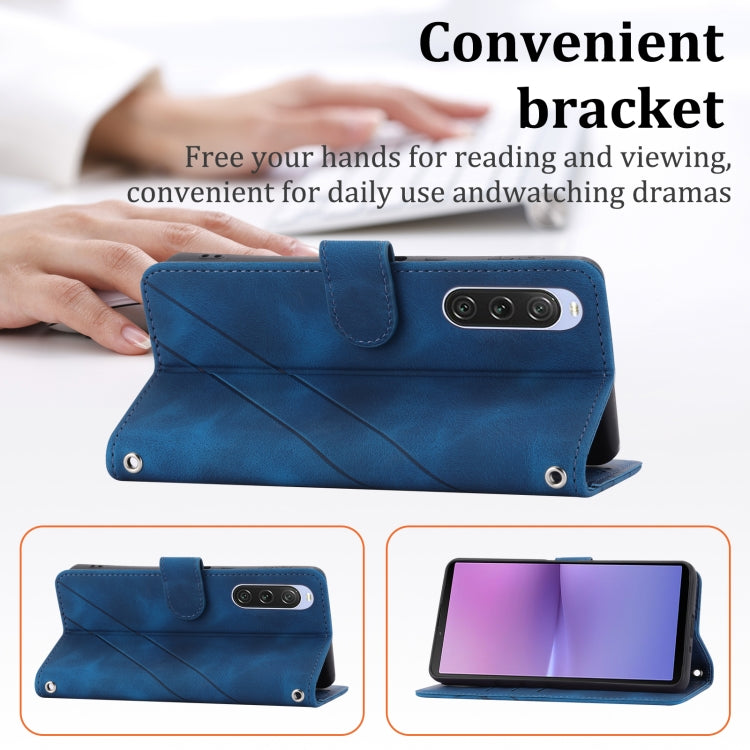 For Sony Xperia 1 VI Embossed Line Leather Phone Case with Lanyard