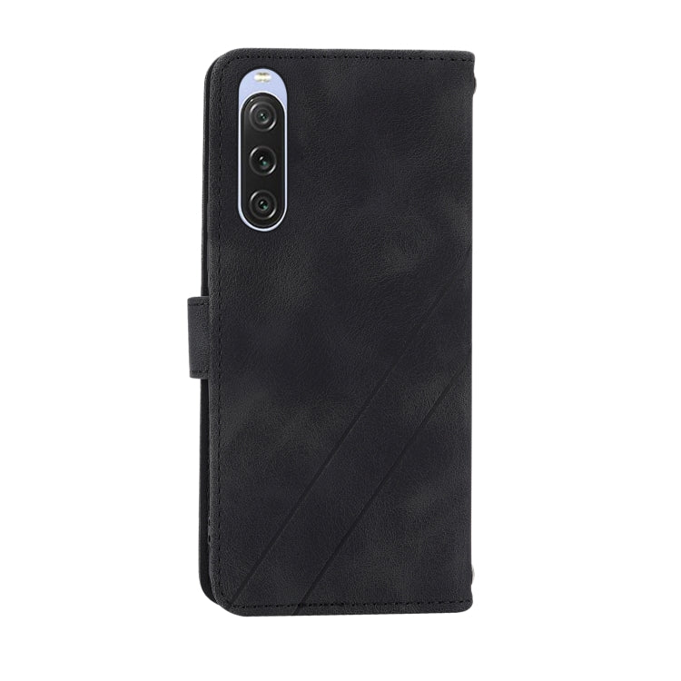 For Sony Xperia 1 VI Embossed Line Leather Phone Case with Lanyard
