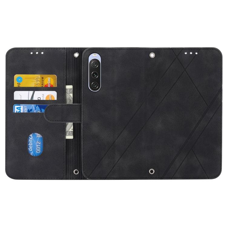 For Sony Xperia 1 VI Embossed Line Leather Phone Case with Lanyard