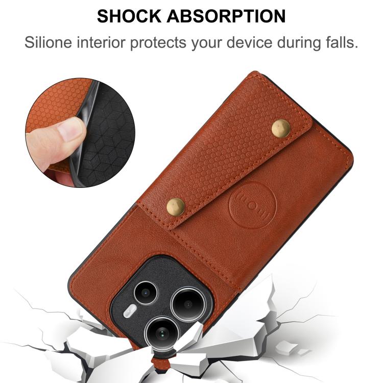 For Redmi Note 14 4G 163.25mm Double Buckle Card Slots Magnetic Phone Case