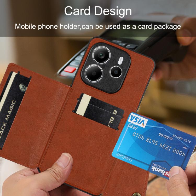 For Redmi Note 14 4G 163.25mm Double Buckle Card Slots Magnetic Phone Case