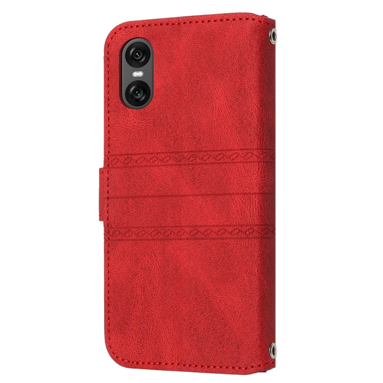 For Sony Xperia 10 VI Embossed Stripes Skin Feel Leather Phone Case