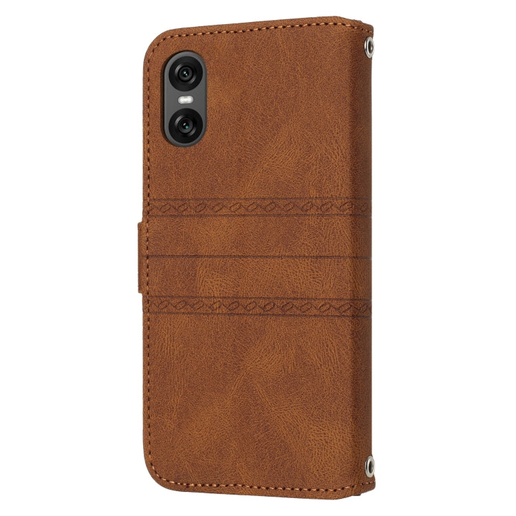 For Sony Xperia 10 VI Embossed Stripes Skin Feel Leather Phone Case