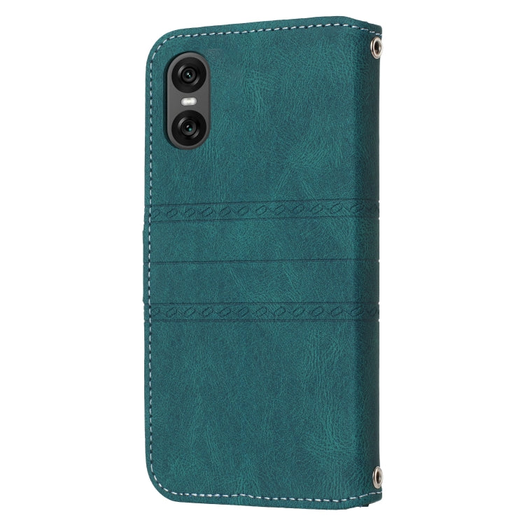 For Sony Xperia 10 VI Embossed Stripes Skin Feel Leather Phone Case