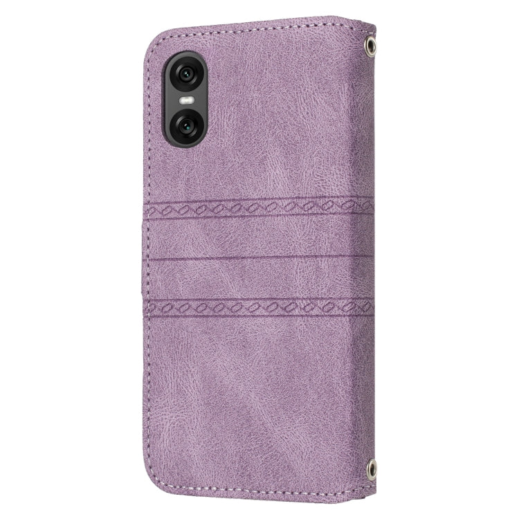 For Sony Xperia 10 VI Embossed Stripes Skin Feel Leather Phone Case