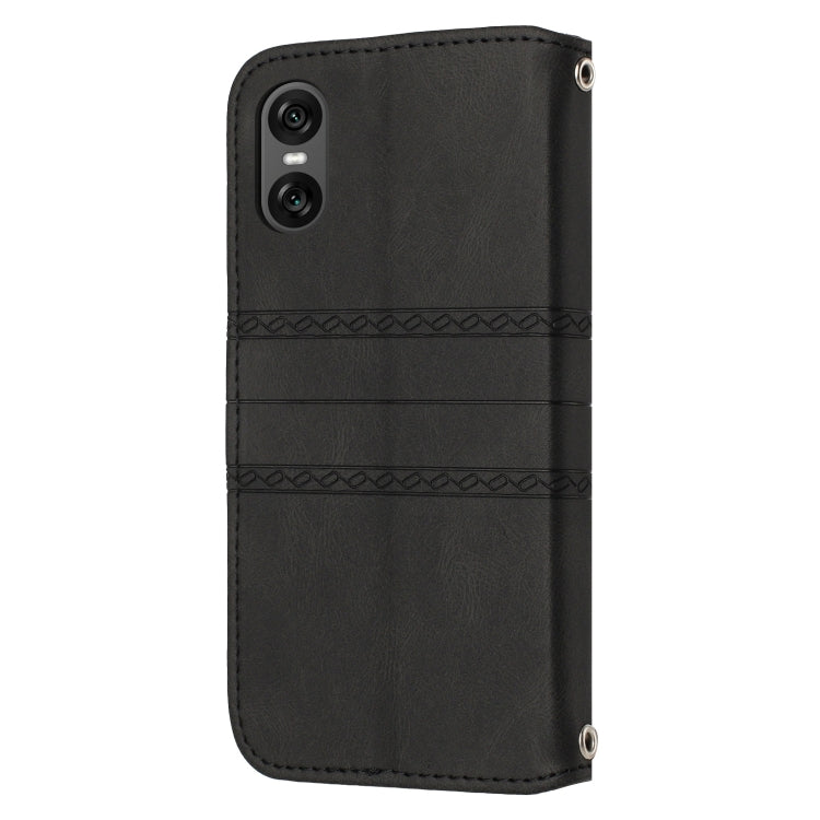 For Sony Xperia 10 VI Embossed Stripes Skin Feel Leather Phone Case