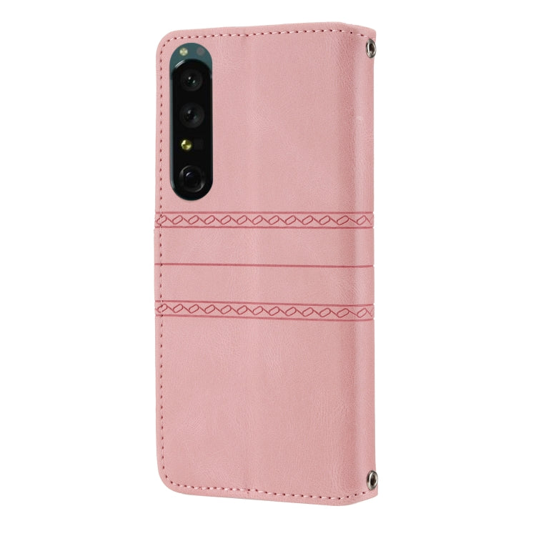 For Sony Xperia 1 VI Embossed Stripes Skin Feel Leather Phone Case
