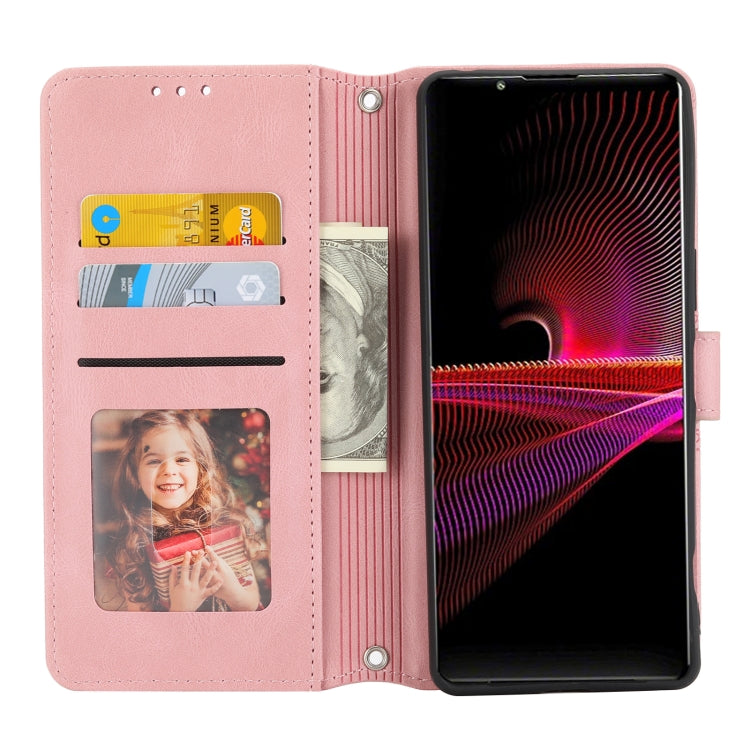 For Sony Xperia 1 VI Embossed Stripes Skin Feel Leather Phone Case