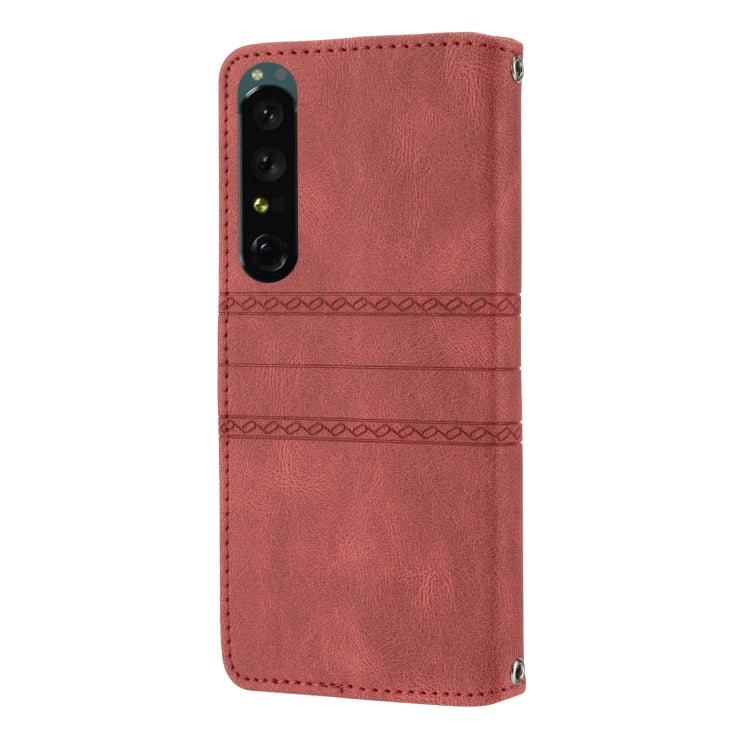 For Sony Xperia 1 VI Embossed Stripes Skin Feel Leather Phone Case