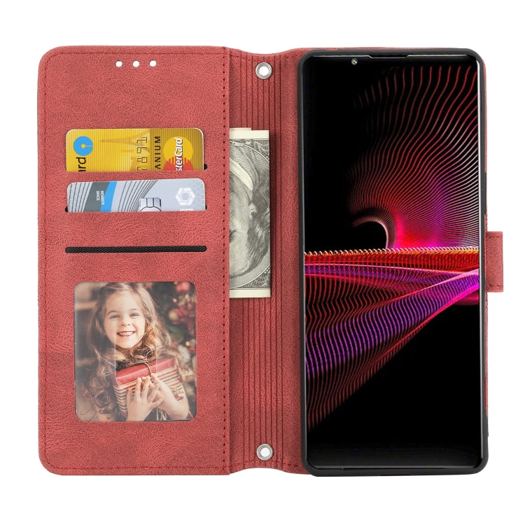 For Sony Xperia 1 VI Embossed Stripes Skin Feel Leather Phone Case