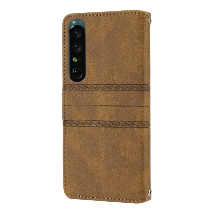 For Sony Xperia 1 VI Embossed Stripes Skin Feel Leather Phone Case