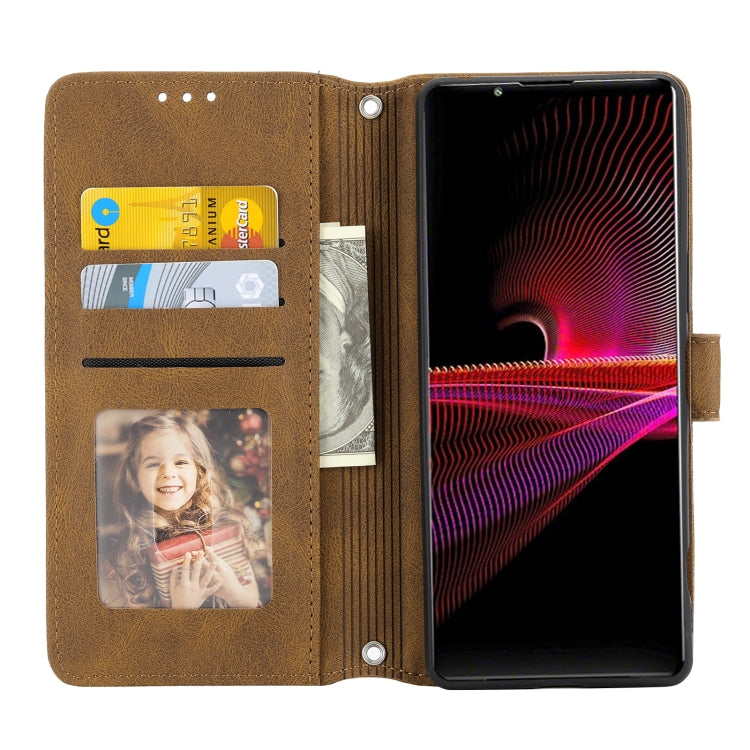 For Sony Xperia 1 VI Embossed Stripes Skin Feel Leather Phone Case