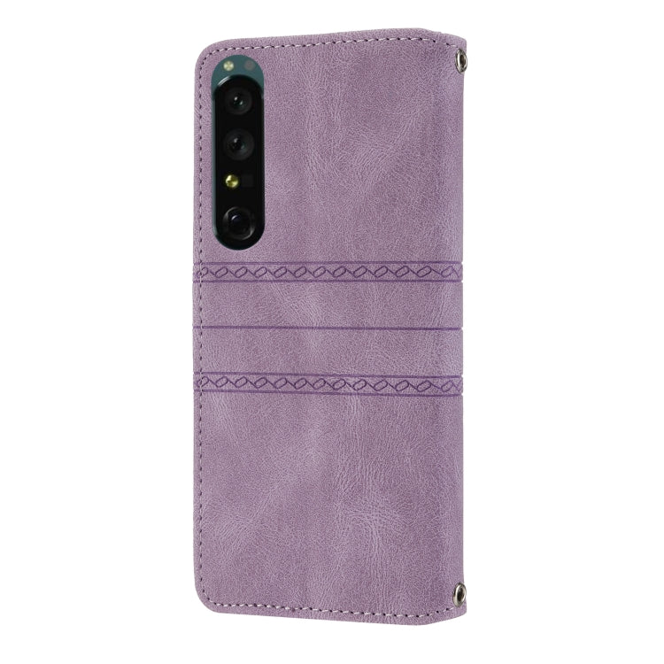 For Sony Xperia 1 VI Embossed Stripes Skin Feel Leather Phone Case
