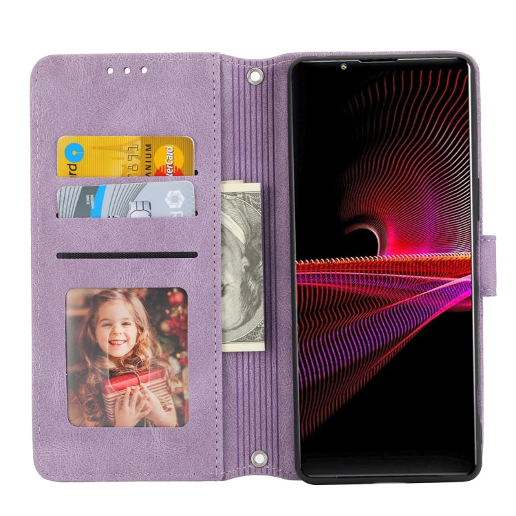 For Sony Xperia 1 VI Embossed Stripes Skin Feel Leather Phone Case