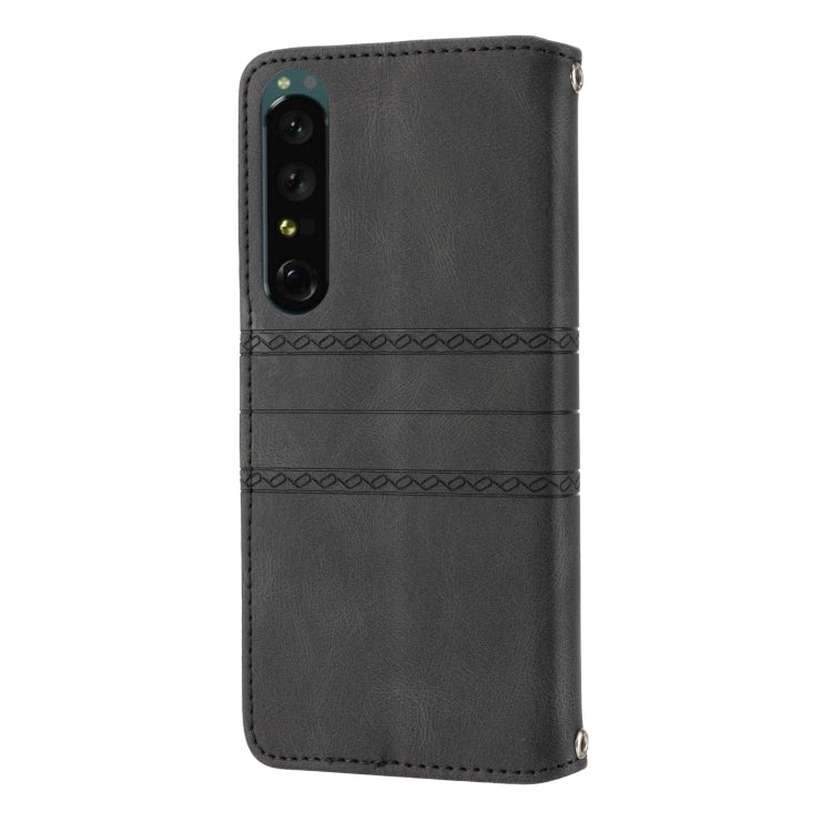 For Sony Xperia 1 VI Embossed Stripes Skin Feel Leather Phone Case