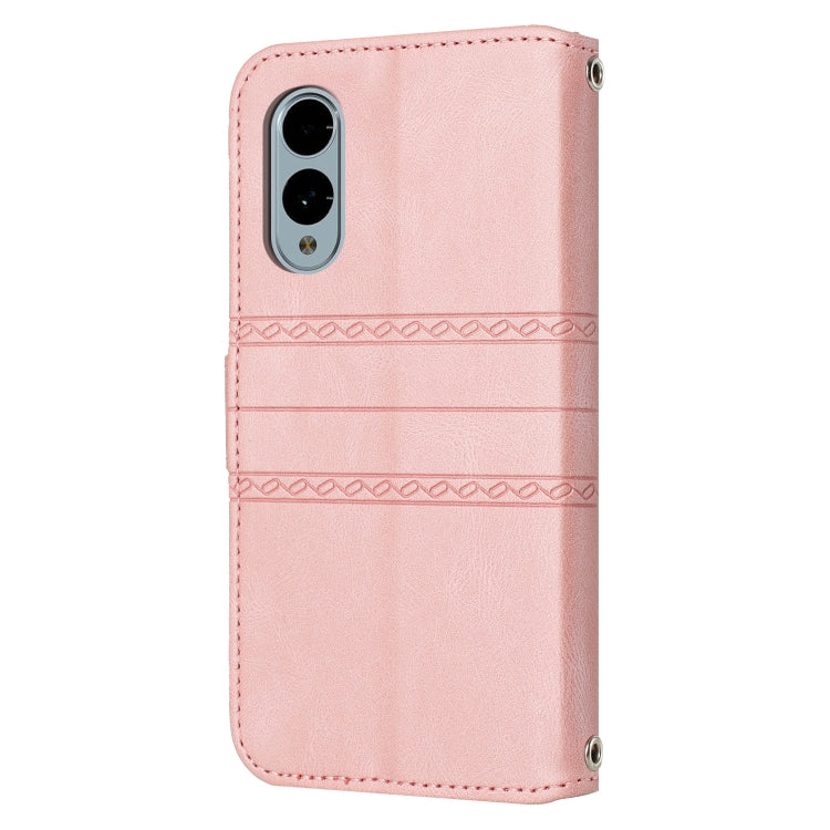 For Fujitsu Arrows F-51E We2 Embossed Stripes Skin Feel Leather Phone Case