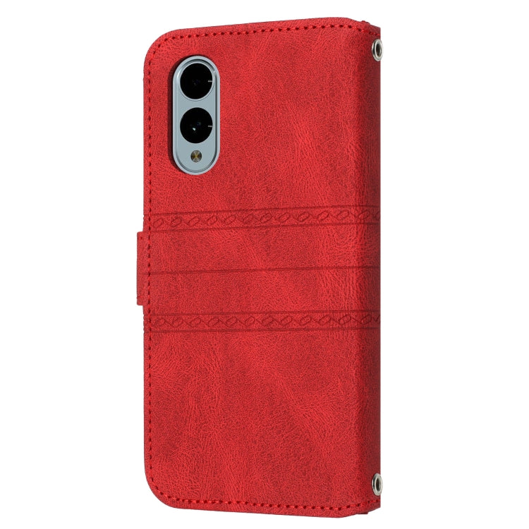 For Fujitsu Arrows F-51E We2 Embossed Stripes Skin Feel Leather Phone Case
