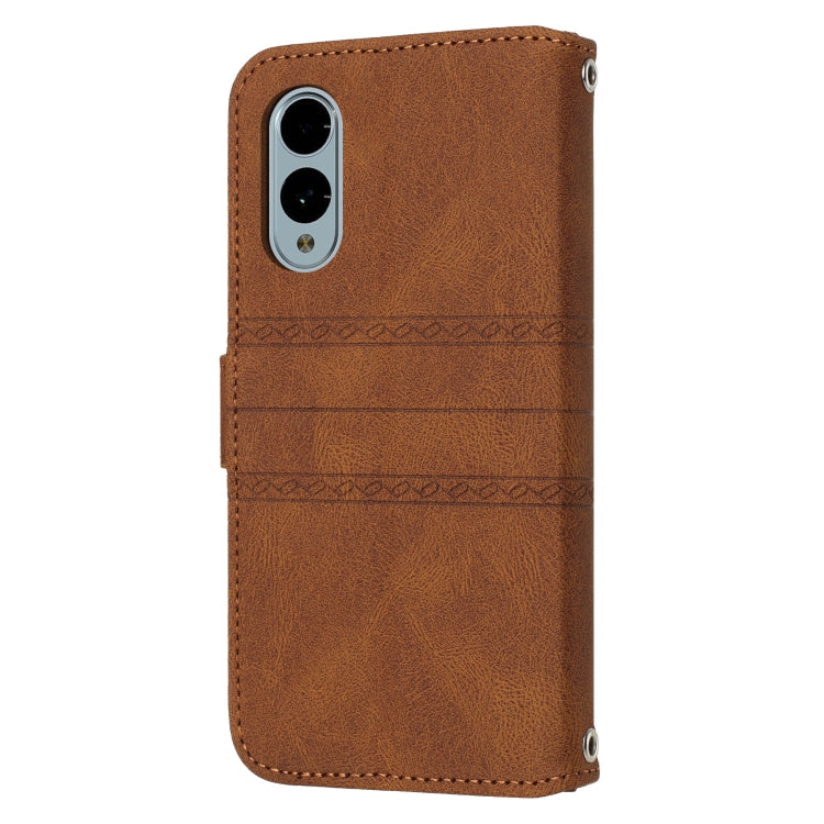 For Fujitsu Arrows F-51E We2 Embossed Stripes Skin Feel Leather Phone Case