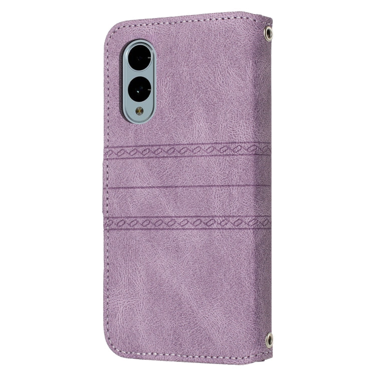 For Fujitsu Arrows F-51E We2 Embossed Stripes Skin Feel Leather Phone Case