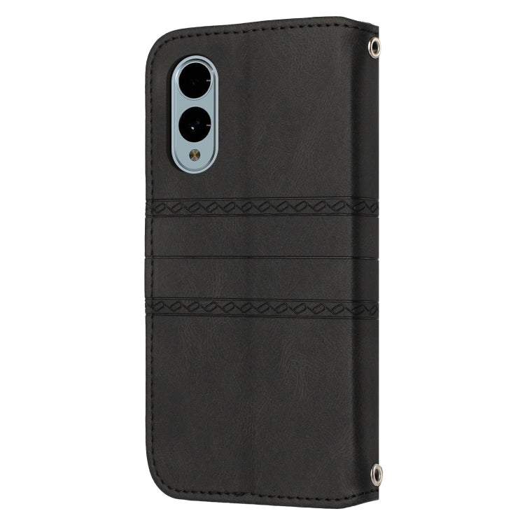 For Fujitsu Arrows F-51E We2 Embossed Stripes Skin Feel Leather Phone Case