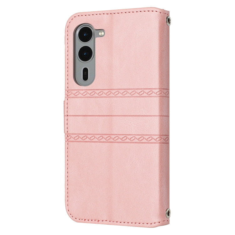 For Fujitsu Arrows F-51E We2 Plus Embossed Stripes Skin Feel Leather Phone Case