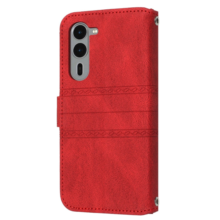 For Fujitsu Arrows F-51E We2 Plus Embossed Stripes Skin Feel Leather Phone Case