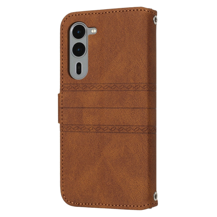 For Fujitsu Arrows F-51E We2 Plus Embossed Stripes Skin Feel Leather Phone Case
