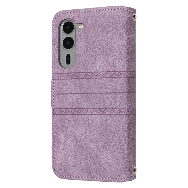 For Fujitsu Arrows F-51E We2 Plus Embossed Stripes Skin Feel Leather Phone Case