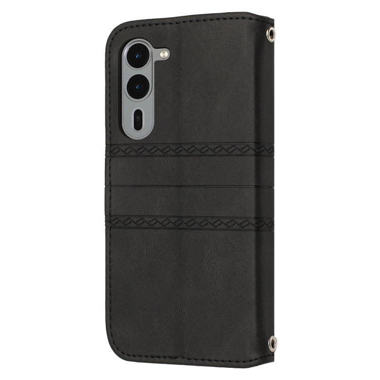 For Fujitsu Arrows F-51E We2 Plus Embossed Stripes Skin Feel Leather Phone Case