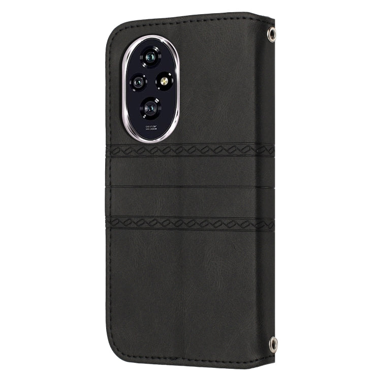 For Honor 200 Pro Embossed Stripes Skin Feel Leather Phone Case