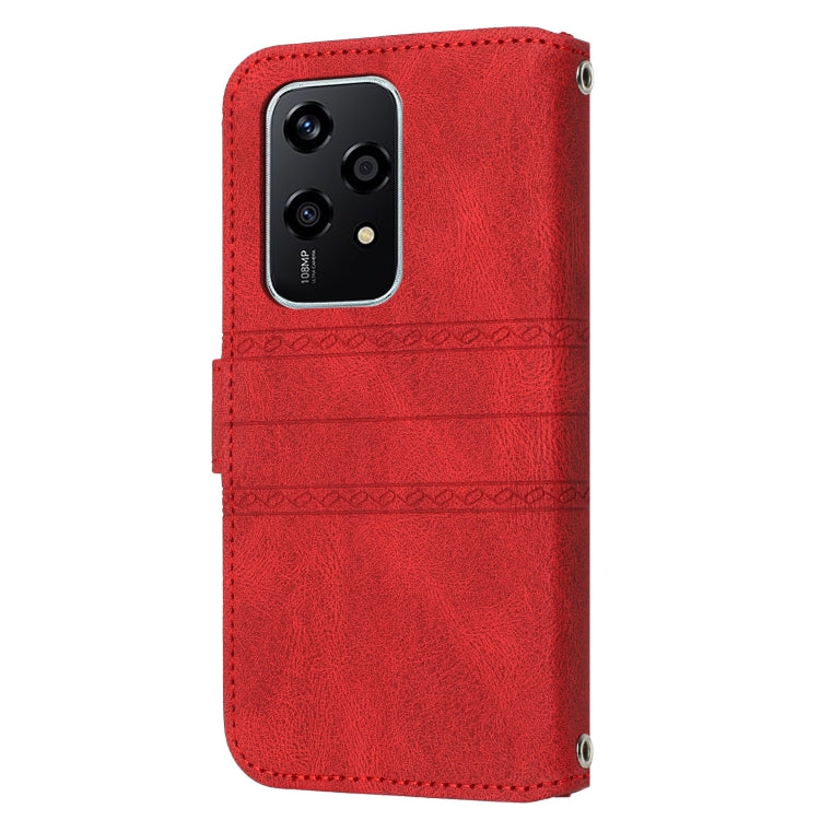 For Honor 200 Lite Global Embossed Stripes Skin Feel Leather Phone Case