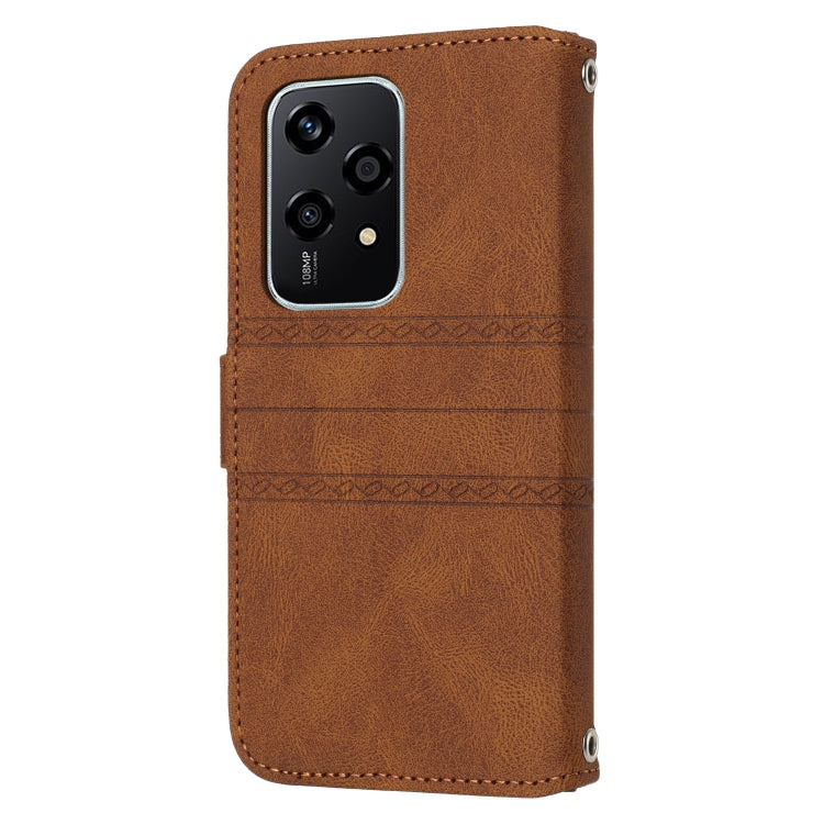 For Honor 200 Lite Global Embossed Stripes Skin Feel Leather Phone Case