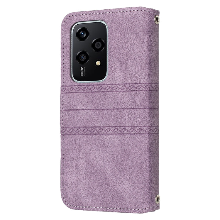 For Honor 200 Lite Global Embossed Stripes Skin Feel Leather Phone Case