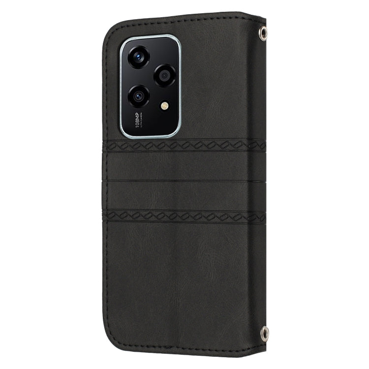 For Honor 200 Lite Global Embossed Stripes Skin Feel Leather Phone Case