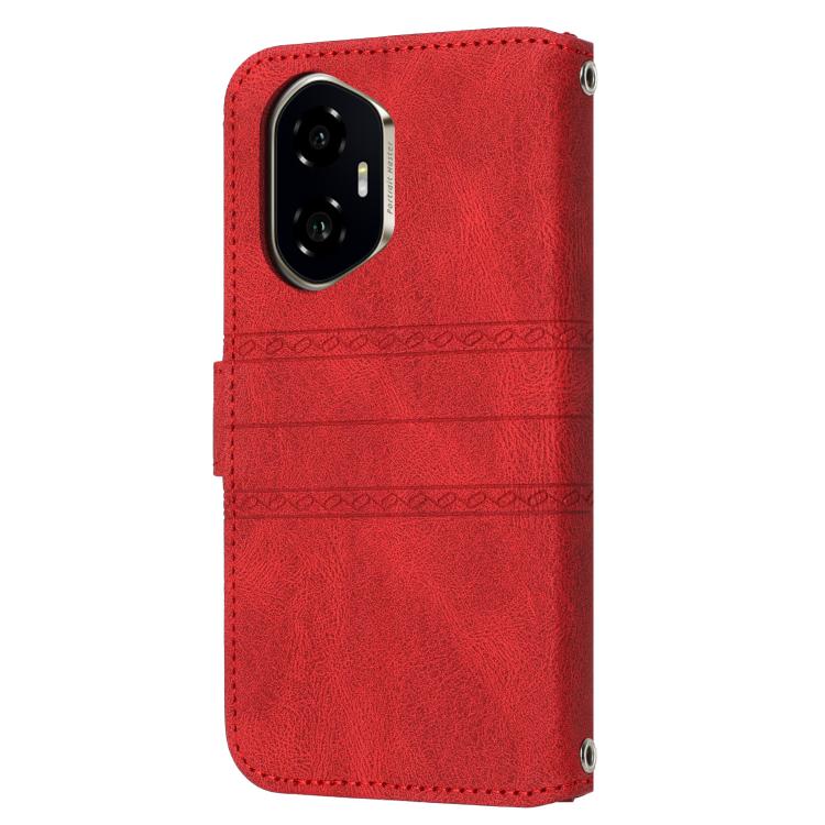 For Honor 300 Embossed Stripes Skin Feel Leather Phone Case