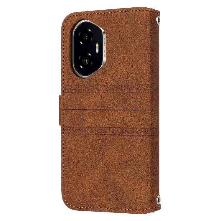 For Honor 300 Embossed Stripes Skin Feel Leather Phone Case