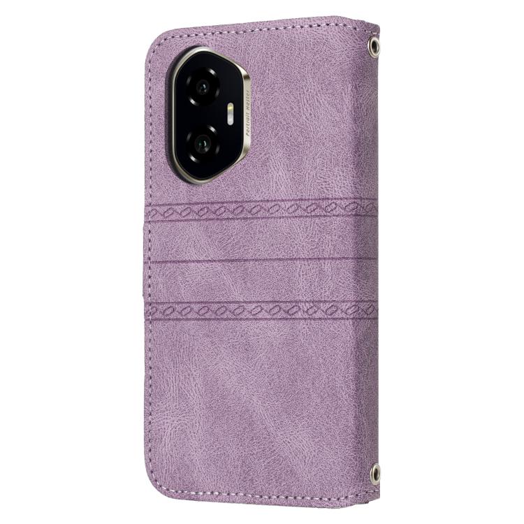 For Honor 300 Embossed Stripes Skin Feel Leather Phone Case
