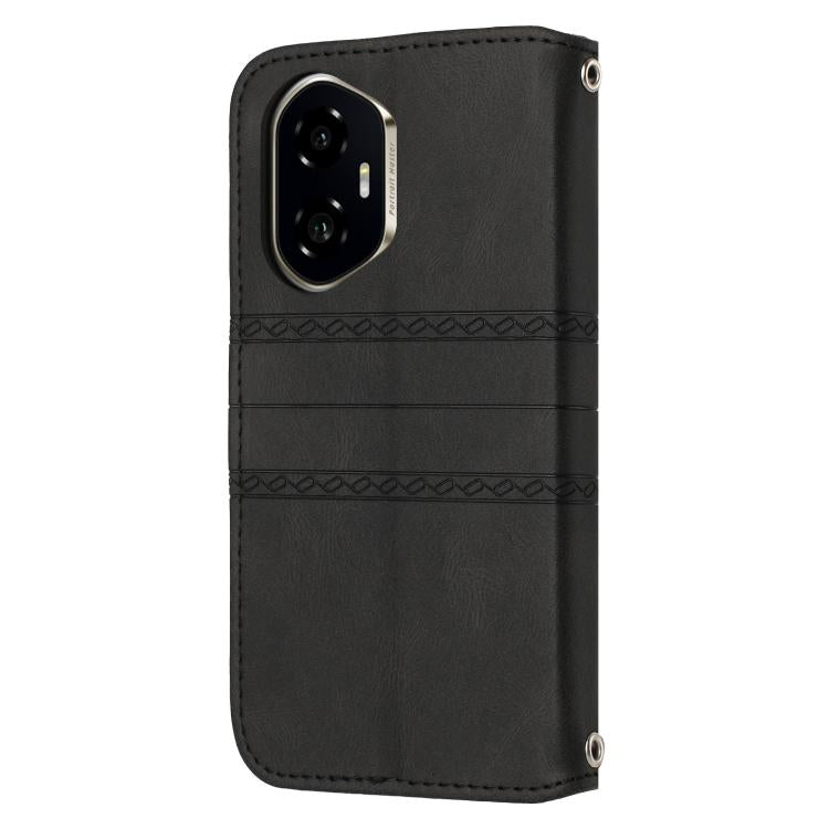 For Honor 300 Embossed Stripes Skin Feel Leather Phone Case
