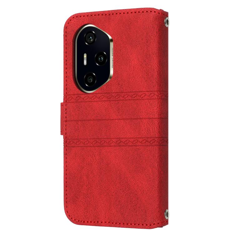 For Honor 300 Pro 5G / 300 Ultra 5G Embossed Stripes Skin Feel Leather Phone Case