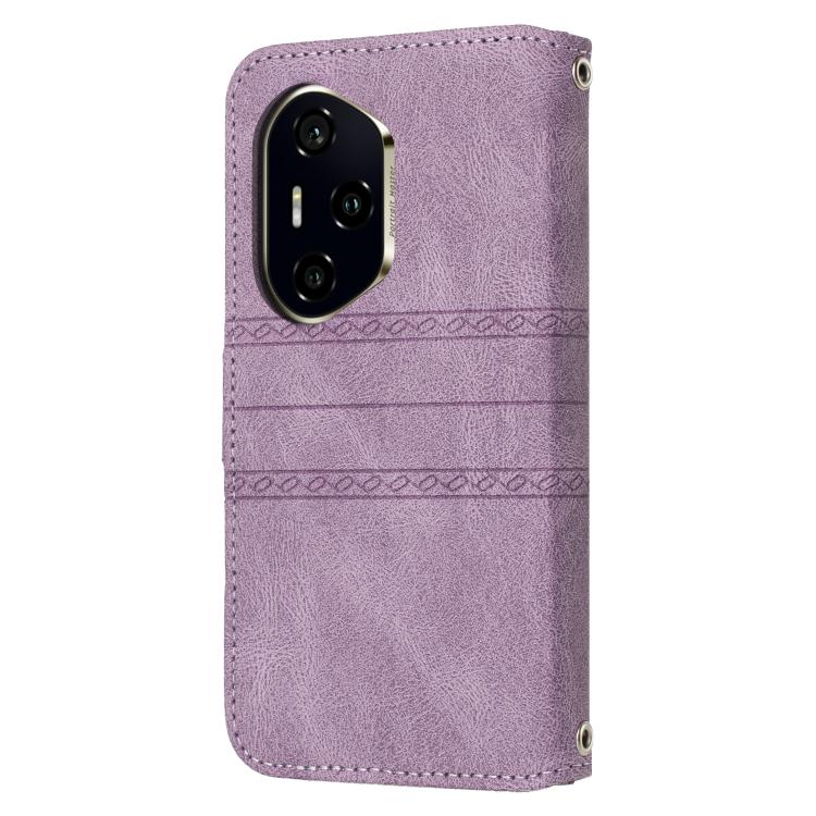 For Honor 300 Pro 5G / 300 Ultra 5G Embossed Stripes Skin Feel Leather Phone Case