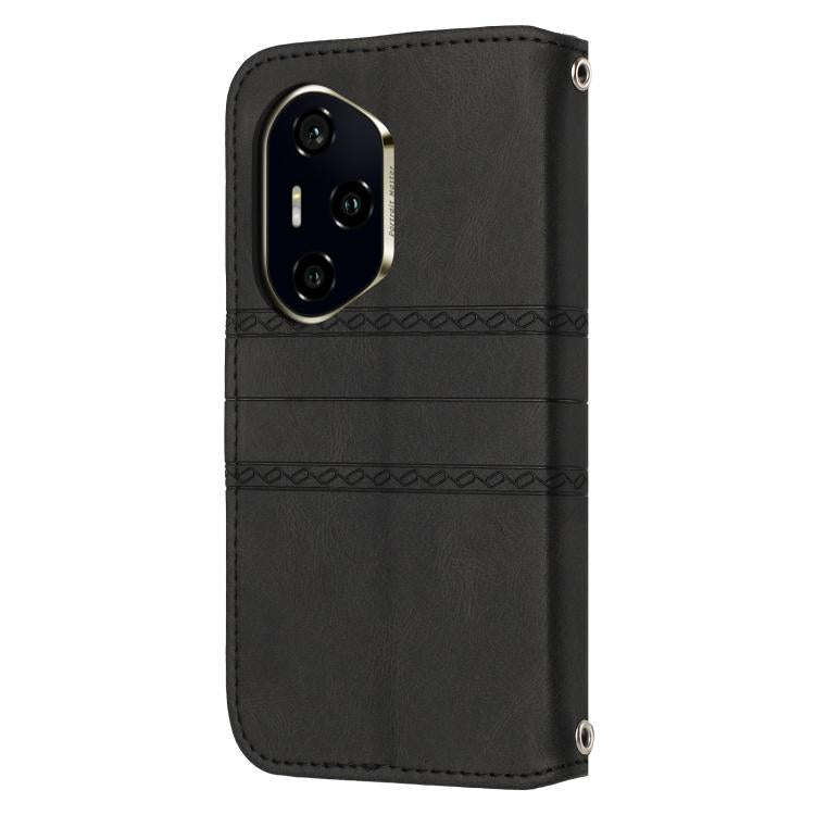 For Honor 300 Pro 5G / 300 Ultra 5G Embossed Stripes Skin Feel Leather Phone Case